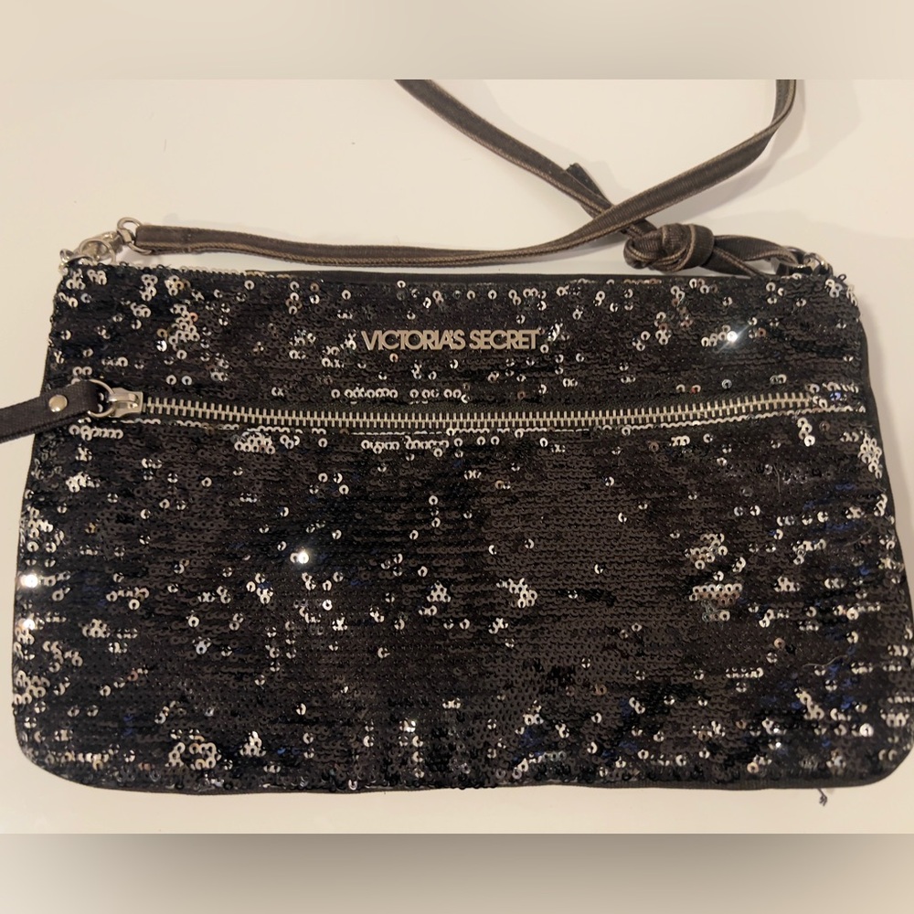 Victoria's Secret Model Essential Black Sequin Fold Over/Clutch Crossbody Bag